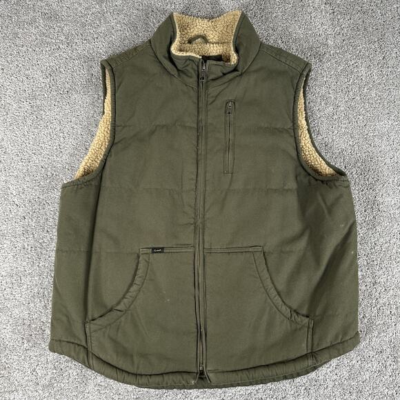 Lee Vest Mens L Army Green Canvas Sherpa Lined Gilet Full Zip Workwear Grunge - Picture 1 of 12
